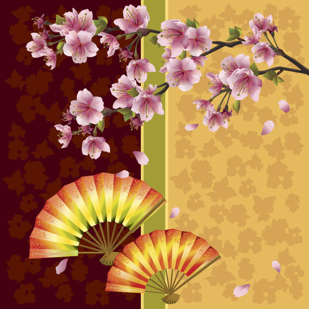 和风扇子花朵日式背景