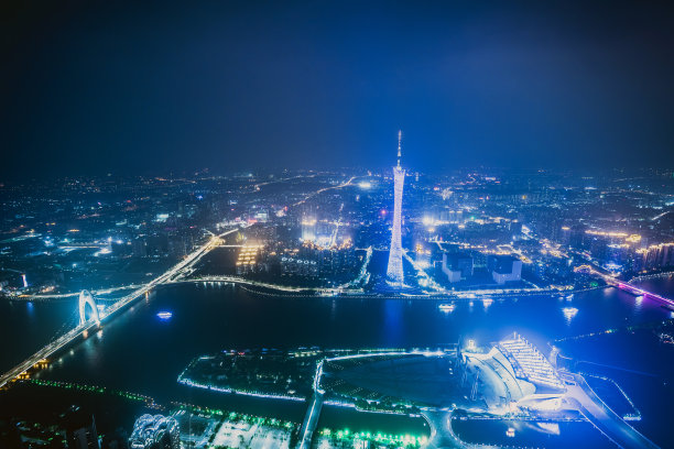 航拍广州城市夜景