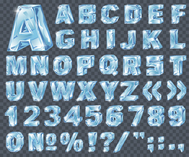 透明玻璃字母数字