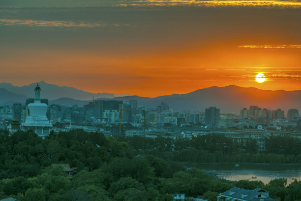 北京,北海公园夜景