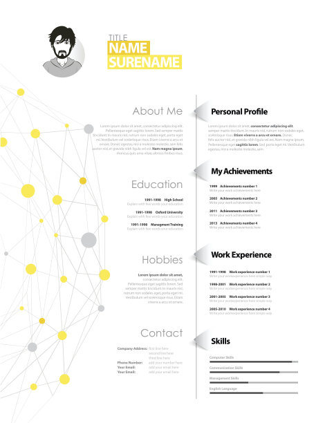 矢量黄色个人简历 