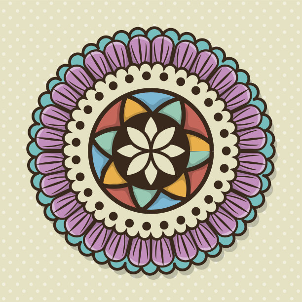 花卉环绕的圆形装饰矢量图案