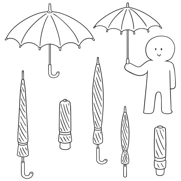 男孩撑伞插画
