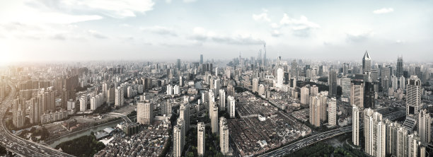 上海浦东新区陆家嘴晨曦城市风光