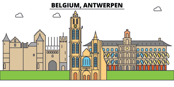 比利时地标建筑插画
