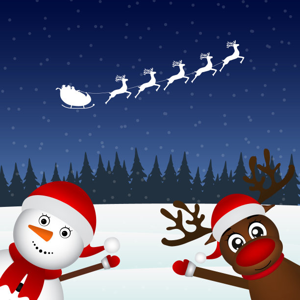 圣诞老人雪人与鹿