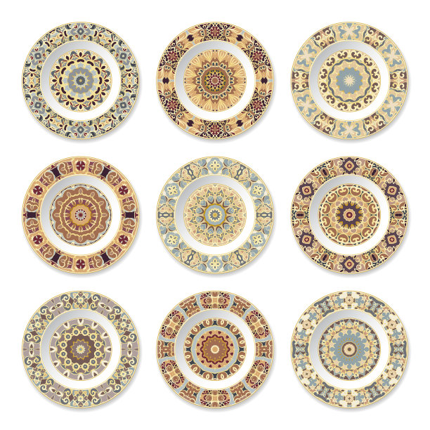 精美蓝绿色圆形花纹图案