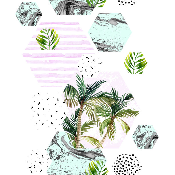 蓝绿几何六边形无缝图案