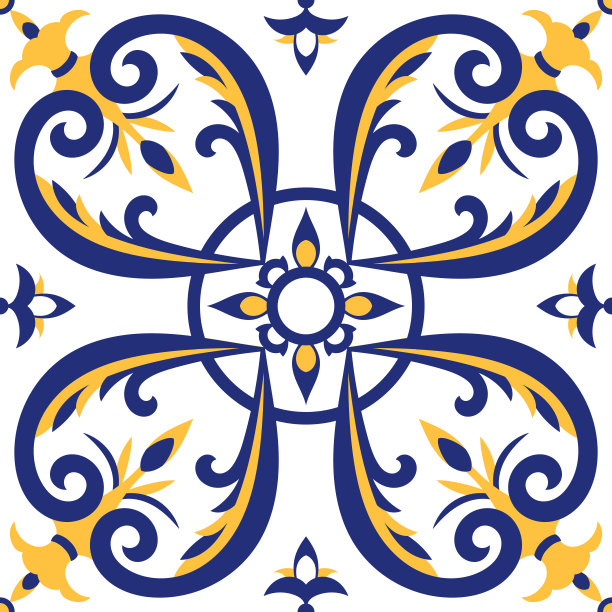 蓝白几何花朵无缝图案