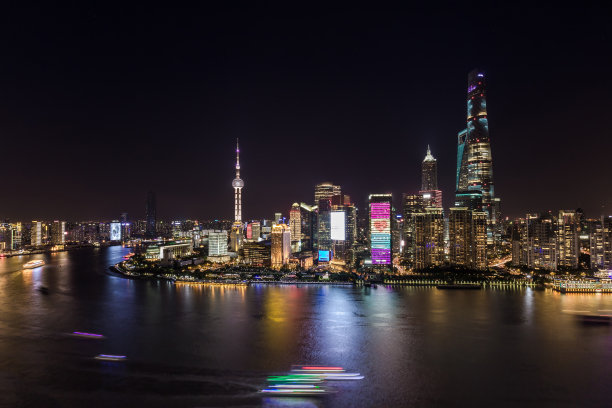 夜晚的上海城市天际线