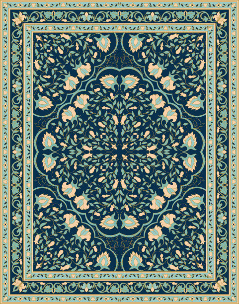 蓝色抽象叶子地毯印花
