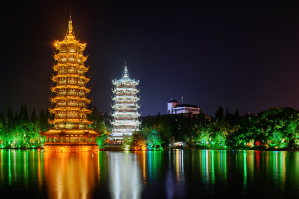 桂林湖畔夜色