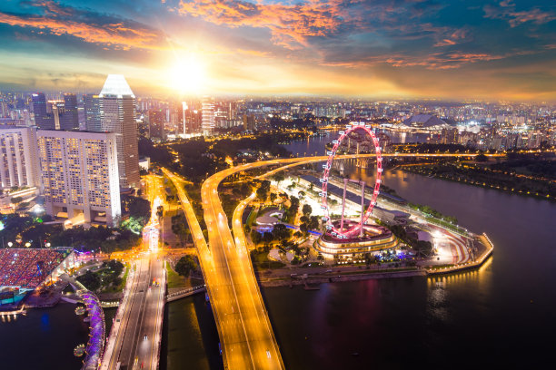 新加坡滨海湾城市风光夜景