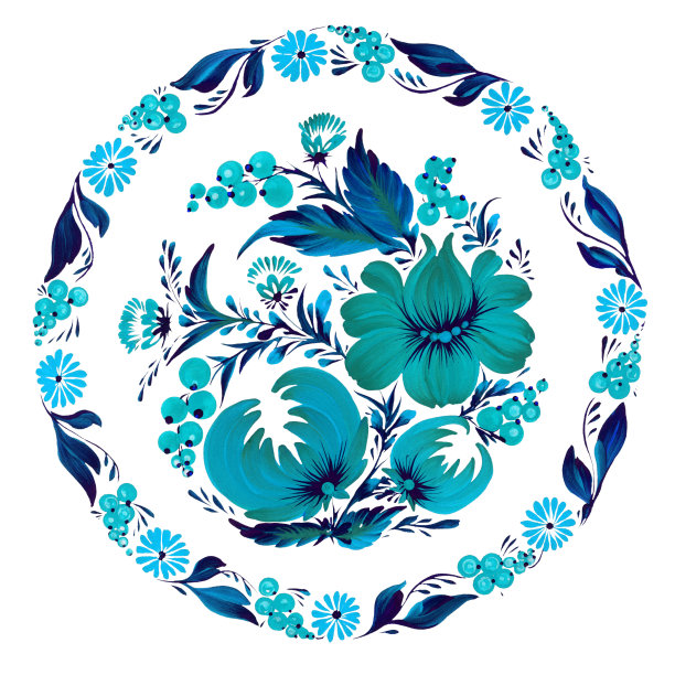 圆形蓝绿花纹