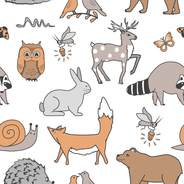 森林卡通动物印花图案