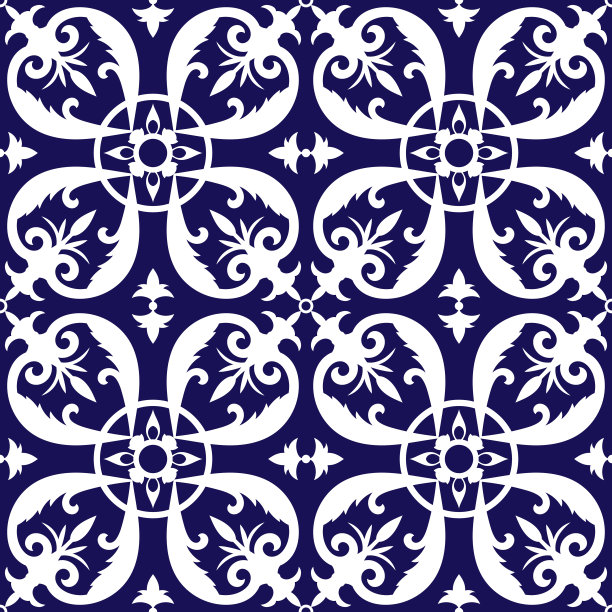 蓝白几何花朵无缝图案