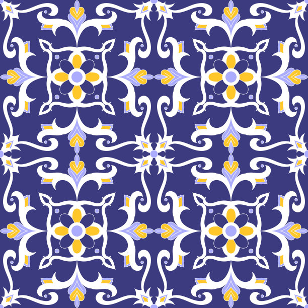 蓝白几何花朵无缝图案