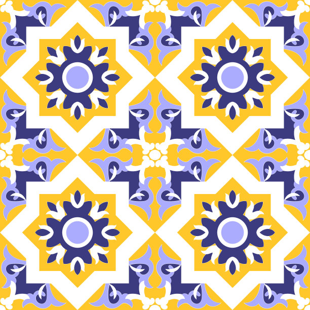 蓝白几何花朵无缝图案