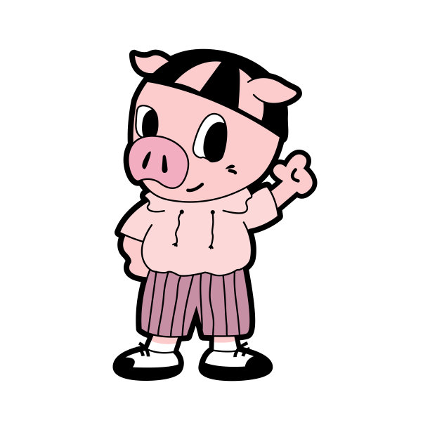 可爱卡通挥手的小猪