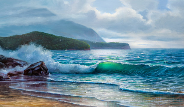 热带海滨风景油画