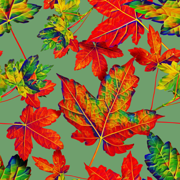 多彩秋季枫叶无缝图案