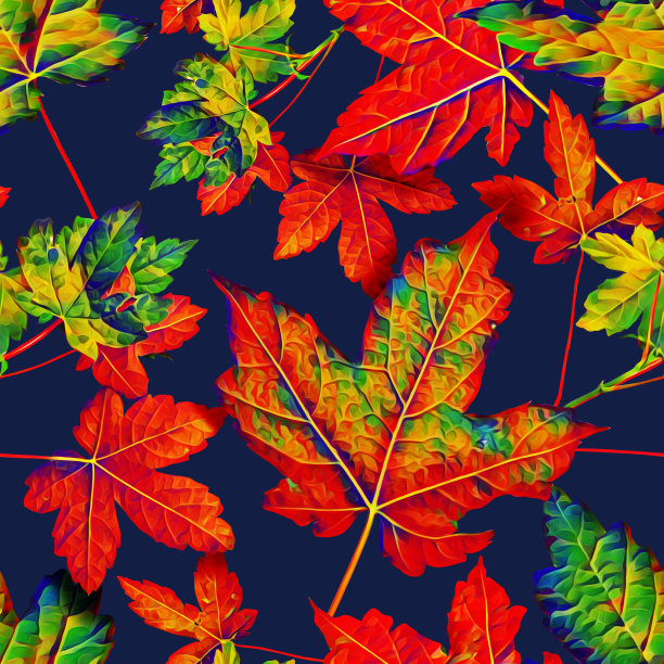 多彩秋季枫叶无缝图案