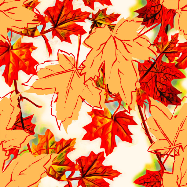 多彩秋季枫叶无缝图案