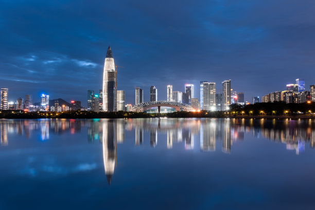 深圳城市建筑群夜景金融中心地标