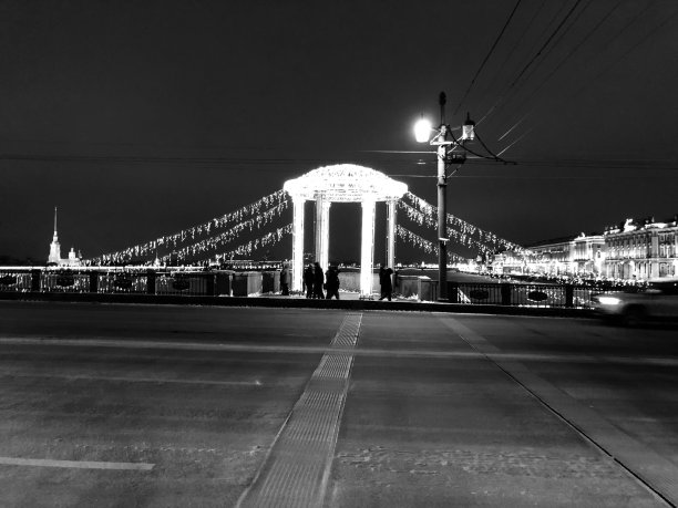 黑白城市大桥灯光复古
