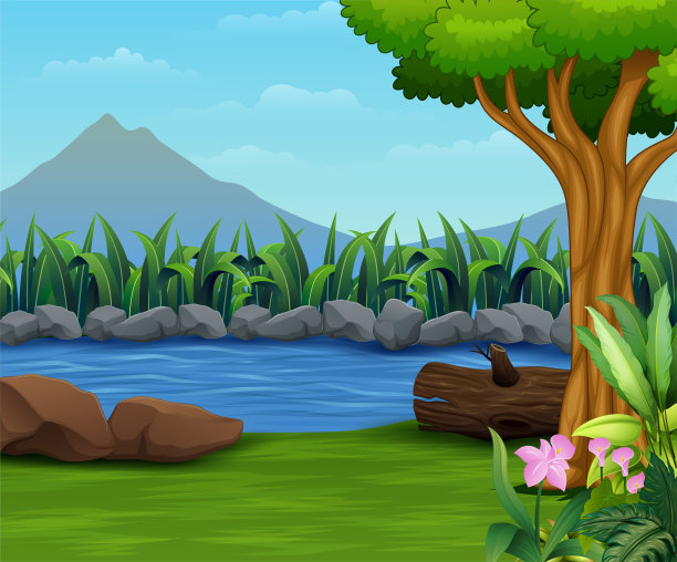 户外蓝天白云草地树林图片