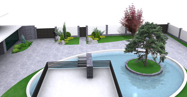 池塘花境景观设计效果图