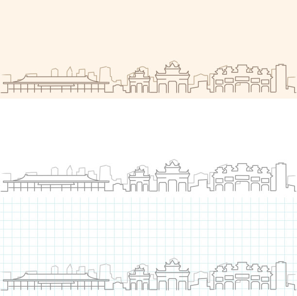 珠海城市地标建筑线描插画