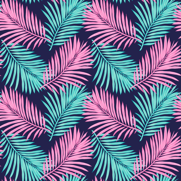 清新蓝绿棕榈叶图案背景