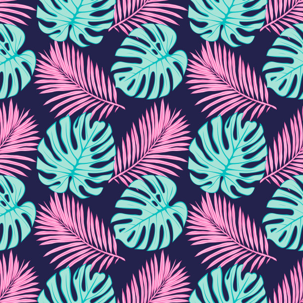 清新蓝绿棕榈叶图案背景