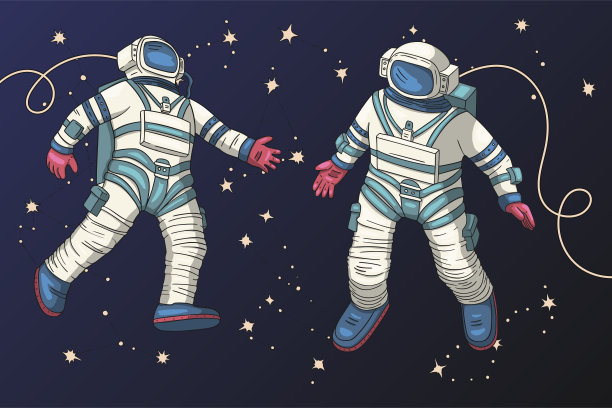 太空宇航员科幻未来夜晚星球插画
