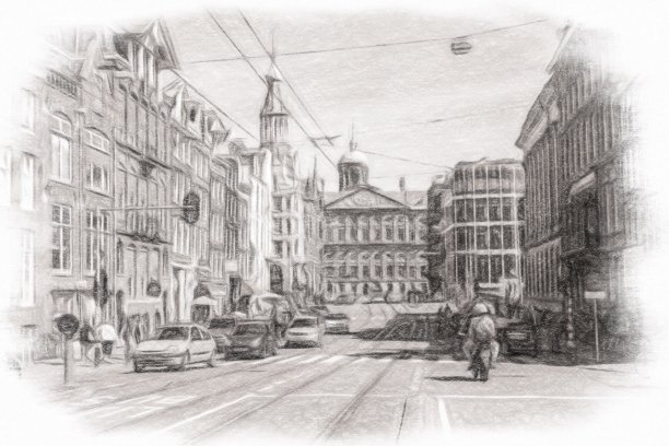 国外城市街景手绘图