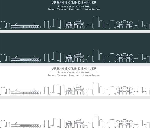珠海城市地标建筑线描插画
