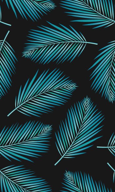 清新蓝绿棕榈叶图案背景
