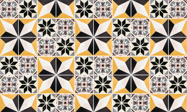 几何拼接复古风花纹图案