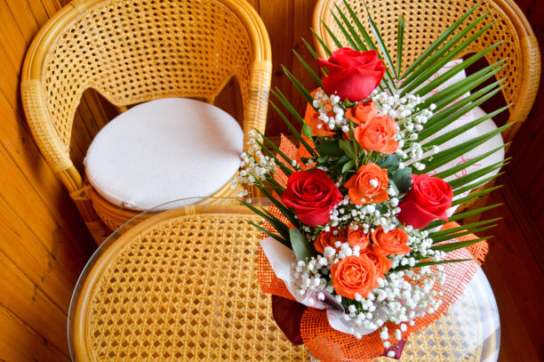 红橙色婚礼花艺素材
