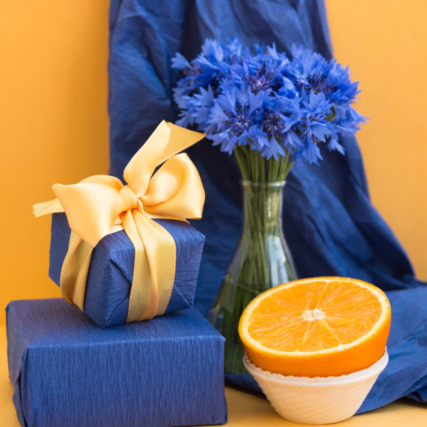 橙蓝色婚礼背景