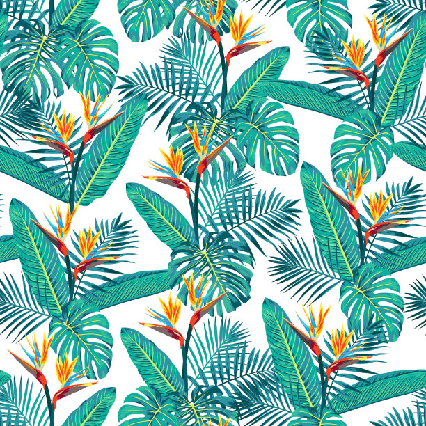 清新蓝绿棕榈叶图案背景