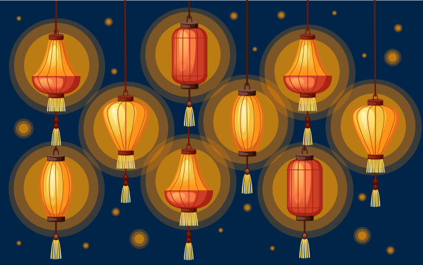 纸灯笼,黄金,卡通