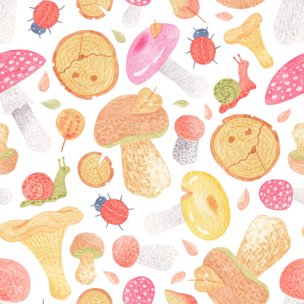 蘑菇四方连续印花图案