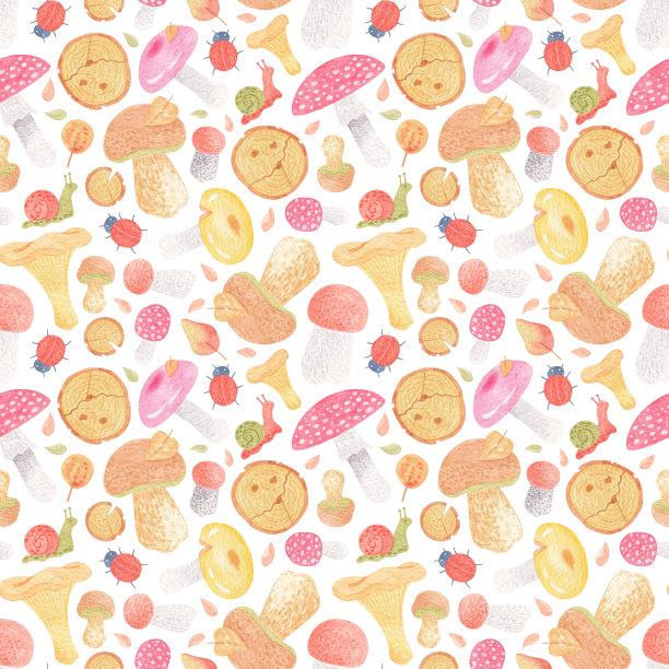 蘑菇四方连续印花图案