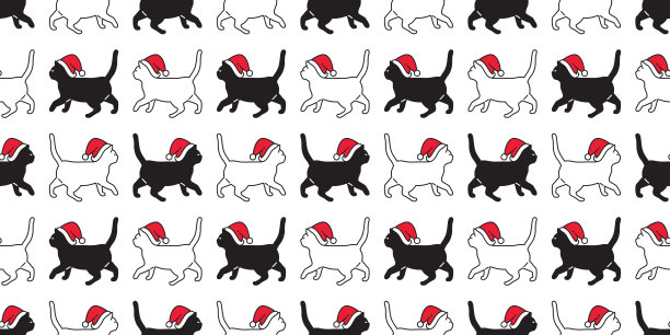 猫猫卡通插画循环图案
