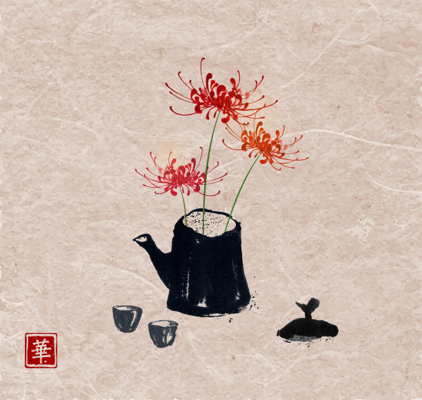禅意茶文化水墨画