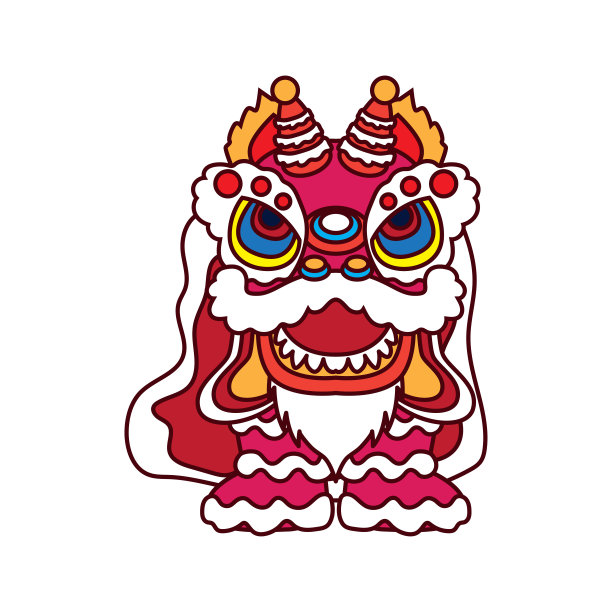 中国新年舞狮与中国问候符号中国