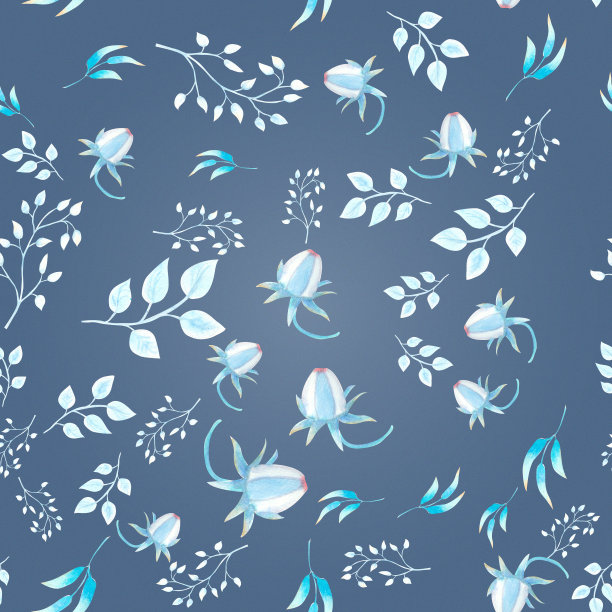 蓝白几何花朵无缝图案