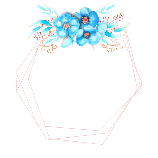 蓝白几何花朵无缝图案